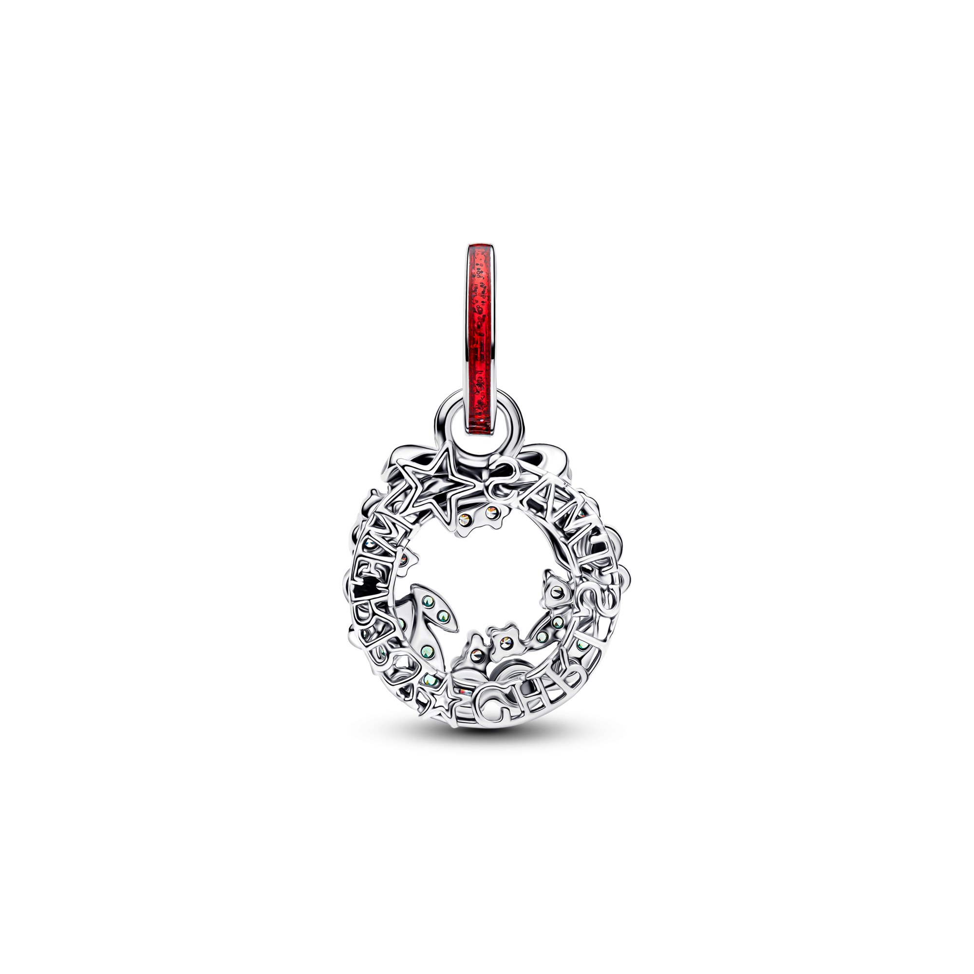 Pandora Weihnachtskranz Doppelter Charm - Sterling Silber - Emaille Steinmix Rot – Ansicht 3