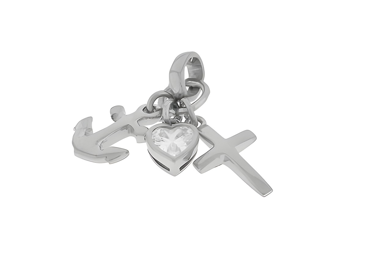 Silber Anhänger mit den Symbolen Glaube, Liebe, Hoffnung, ziert von funkelndem Zirkonia, gefertigt vom Juwelier Harnisch, verbindet stilvolle Eleganz mit tiefgründiger Bedeutung.