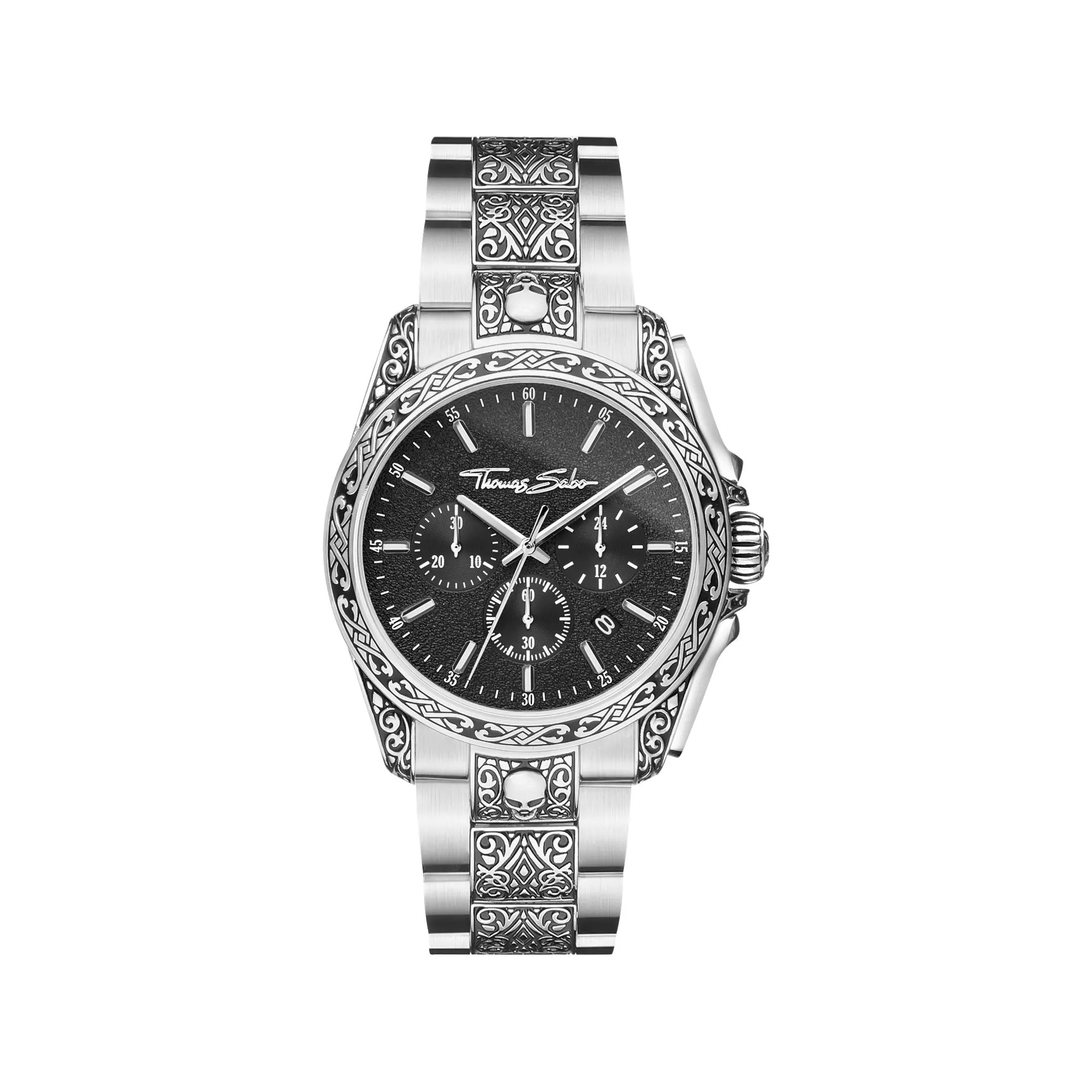 Thomas Sabo Uhr WA0377-201-203-41 mm-SET - Rebel at Heart Totenkopf - Ziffernblatt schwarz – Ansicht 2