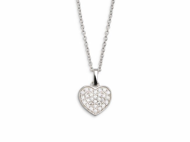 Xenox Sterling Silber Kette XS2790 von 40-45 cm mit Ankerkette und Herzanhänger, ideal für romantische Anlässe und als besonderes Geschenk, glänzende Oberfläche mit funkelnden Details.