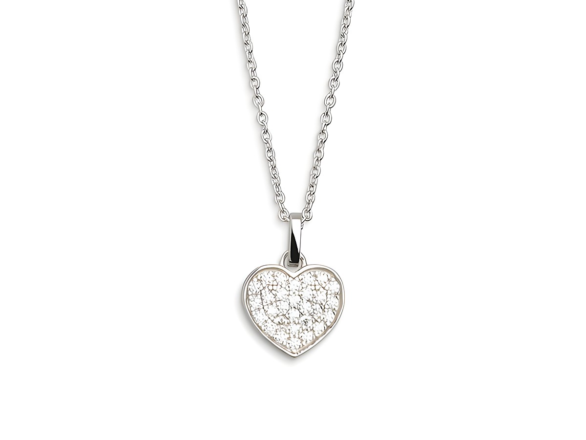 Xenox Sterling Silber Kette XS2790 von 40-45 cm mit Ankerkette und Herzanhänger, ideal für romantische Anlässe und als besonderes Geschenk, glänzende Oberfläche mit funkelnden Details.