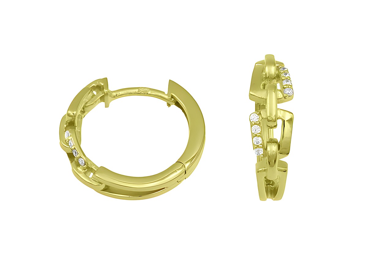 Creolen funkelnde Glieder 1,6 cm aus Sterling Silber mit Gelbgold Vergoldung, detailreiche Verarbeitung mit glitzernden Elementen, perfekt für elegante Anlässe, Hersteller Juwelier Harnisch, bis 25 mm.