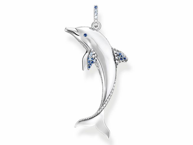 Delfin Anhänger aus Sterling Silber mit synthetischem Spinell und Zirkonia von Thomas Sabo, elegant gestaltetes Design, schillernde blaue Akzente, ideal für einen besonderen Anlass.