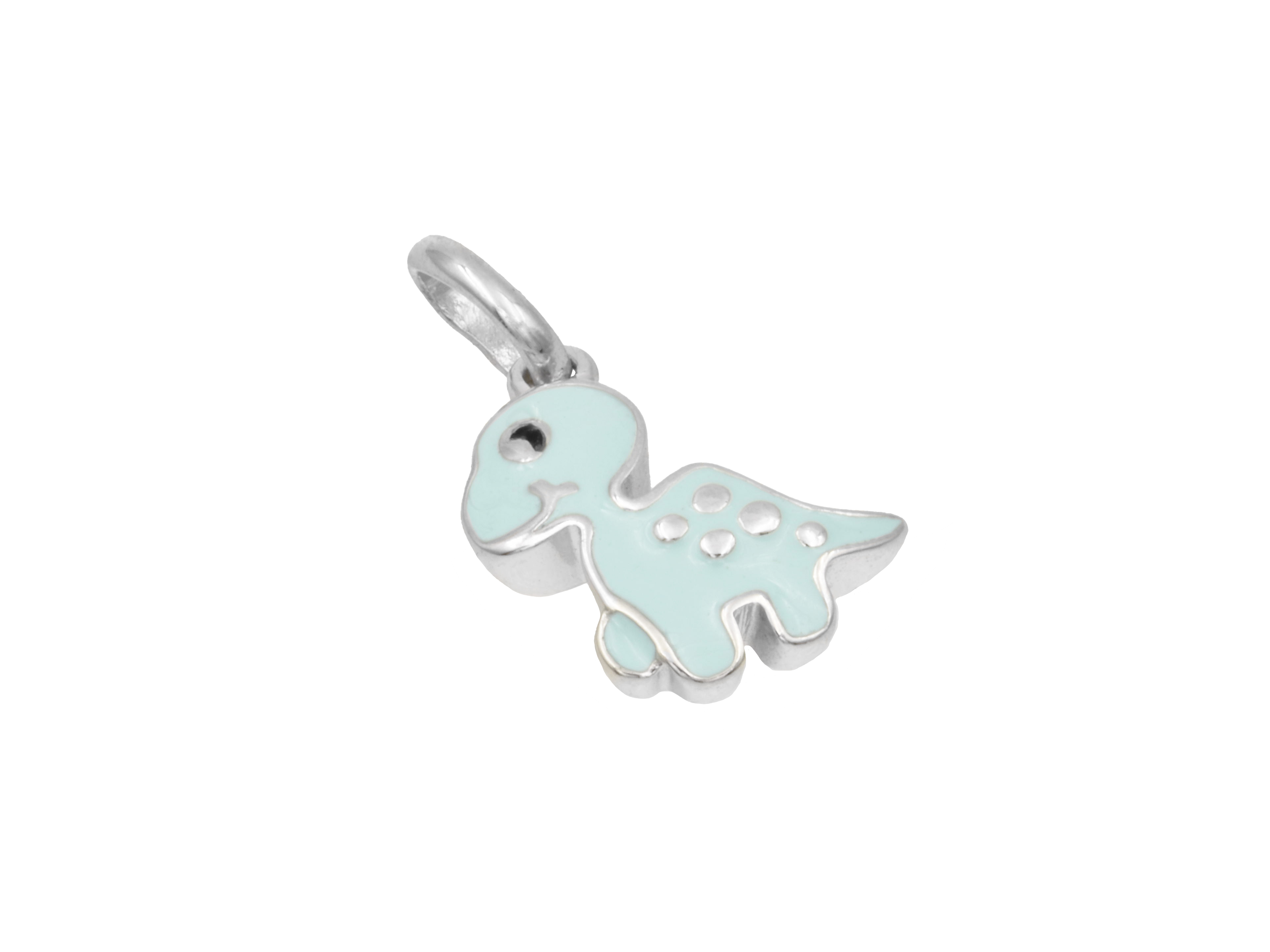Anhänger Dino - Sterling Silber rhod. - Emaille Dino Anhänger aus rhodiniertem Sterling Silber mit mintfarbener Emaille, spielerisches Design, neueste Kollektion von Juwelier Harnisch.