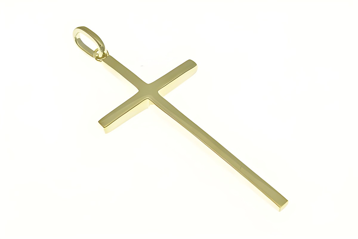 Kreuz Anhänger aus Sterling Silber, gelbgold vergoldet, schlicht und elegant, hergestellt von Juwelier Harnisch, ideal als zeitloses Schmuckstück.