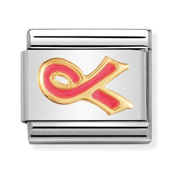 Nomination Composable Classic Charm Schleife rosa - Edelstahl, Gold 750 Gelbgold, Emaille