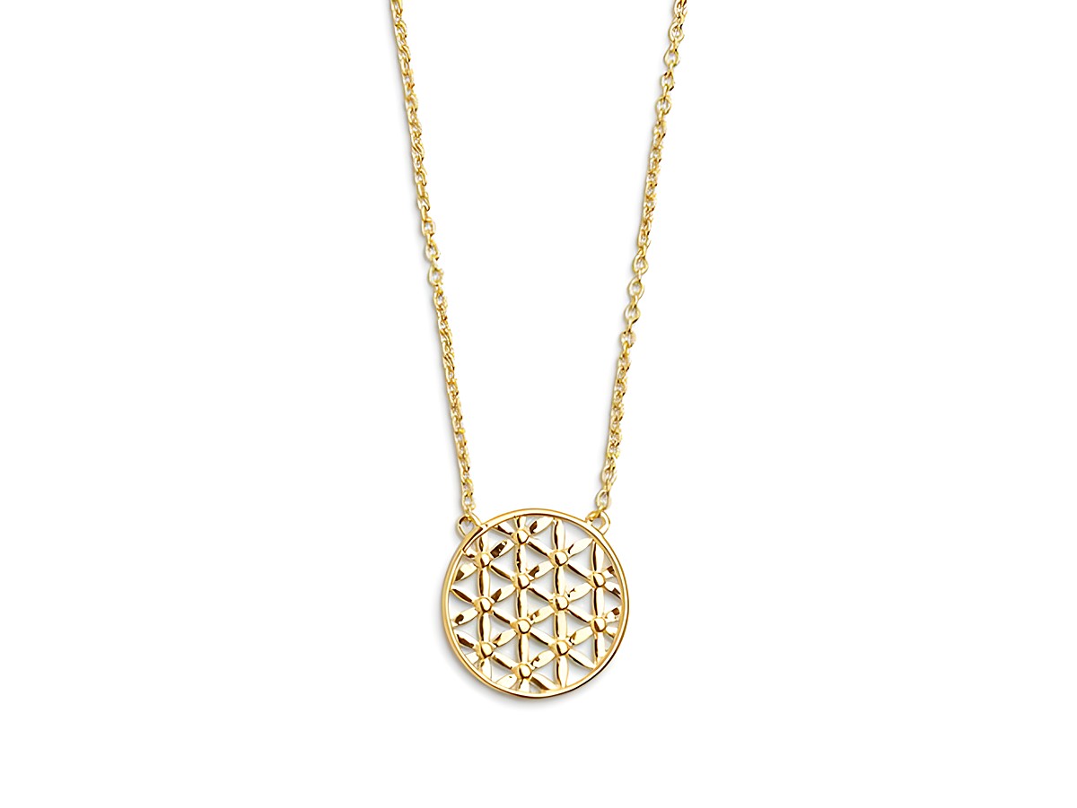 Xenox Sterling Silber Kette XS2898G mit Lebensblume Anhänger in Gelbgold vergoldet, Ankerkette von 40-45 cm, zarte Darstellung der Blume des Lebens.