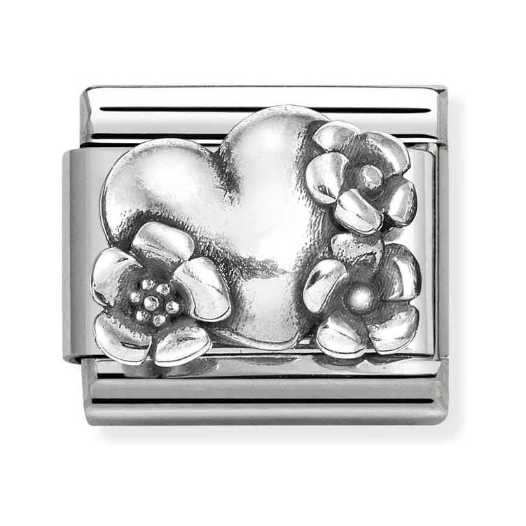 Nomination Composable Classic Charm Herz mit Blumen - Edelstahl, Sterling Silber