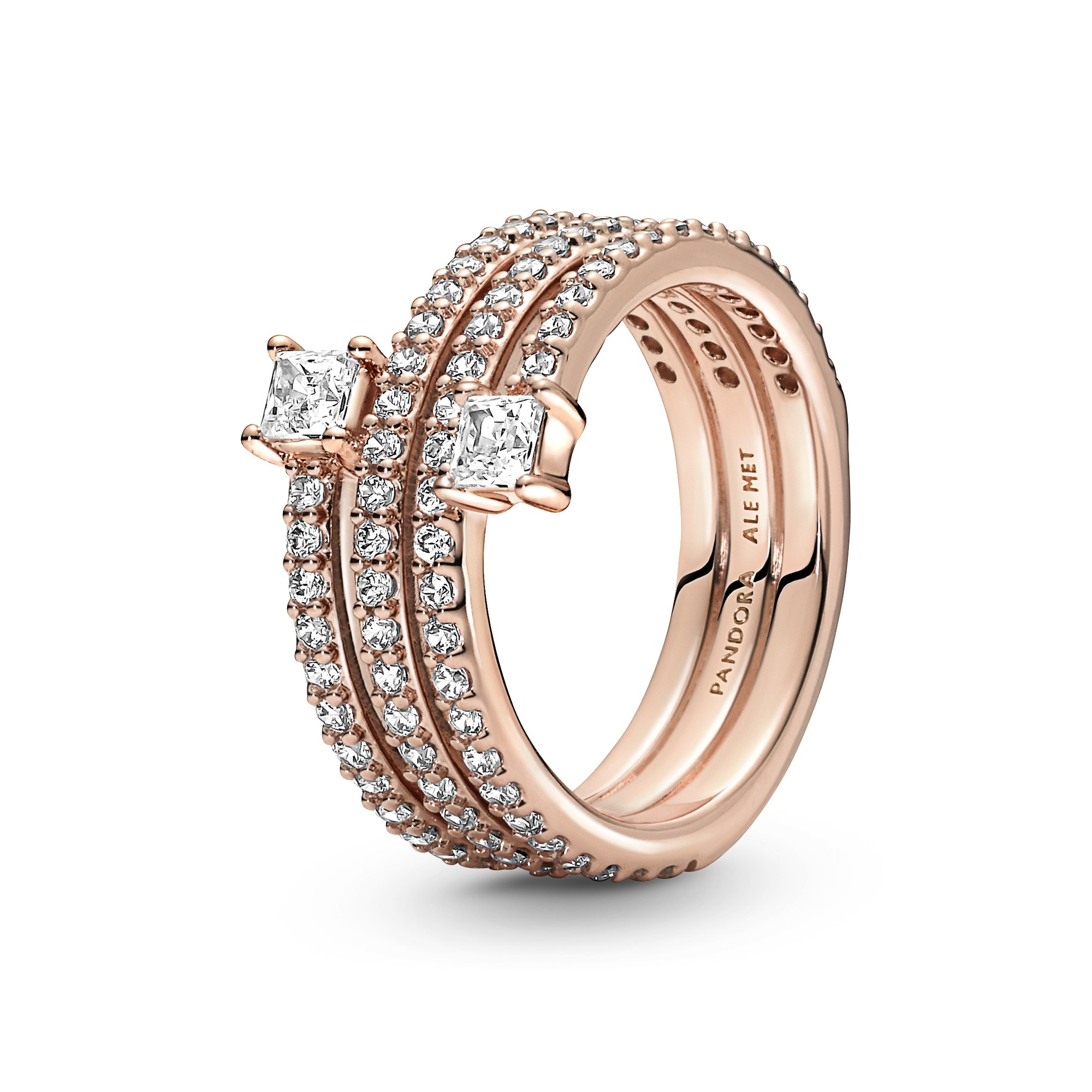 Pandora Ring - Dreifach-Spiral - Roségold Vergoldung - Zirkonia - klar
