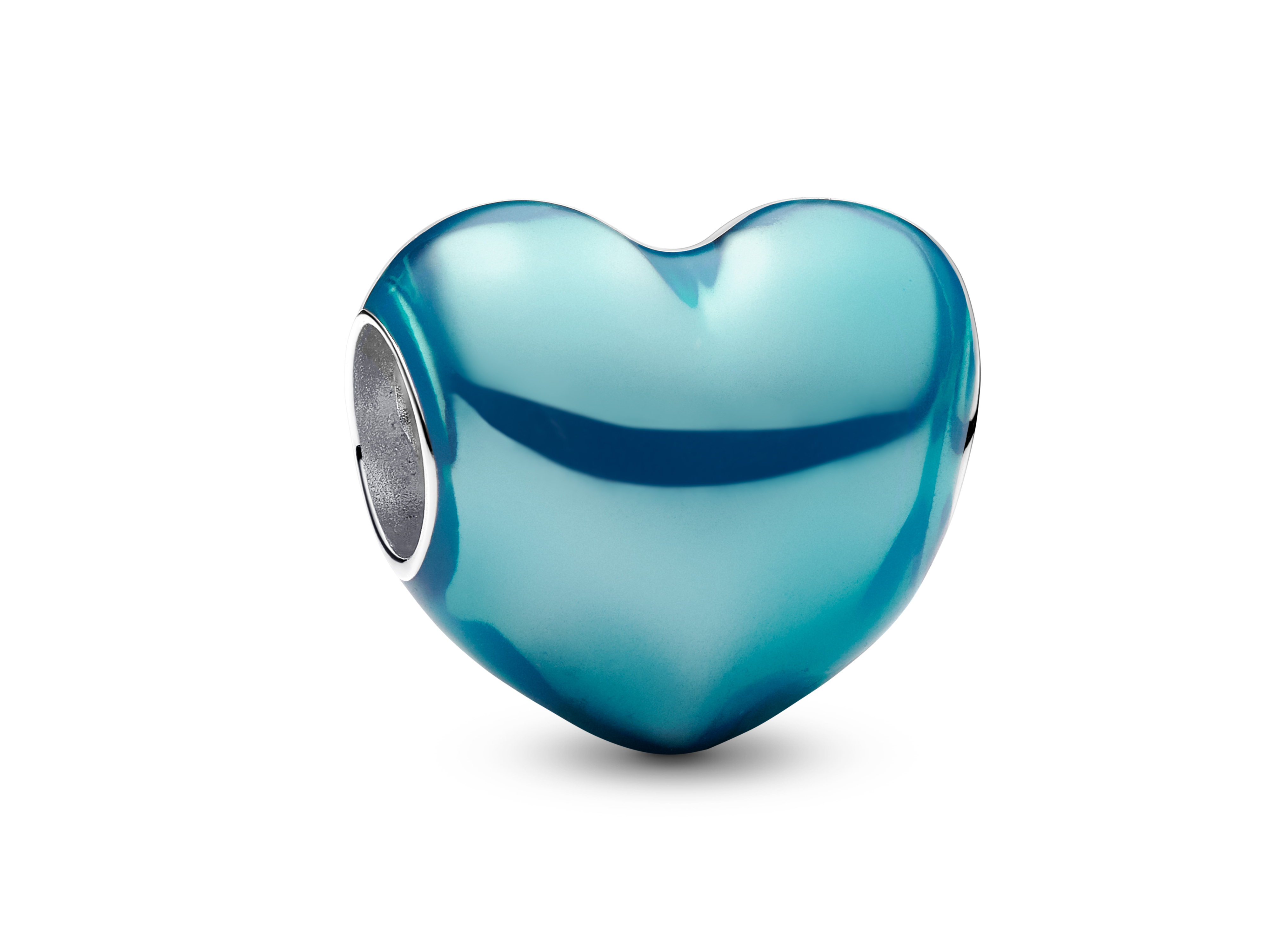 Himmelblaues metallic Herz Charm aus Silber mit Emaille, perfekt für Armbänder, von Pandora, Herstellerneuheit, glänzende Oberfläche, kreatives Design.