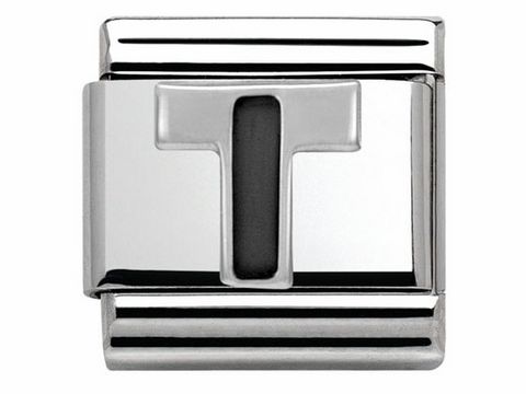 Buchstabe T aus Emaille in Classic SilverShine, 330201 20, von Nomination, für Schmuckstücke geeignet, glänzende Oberfläche mit einem eleganten Design.