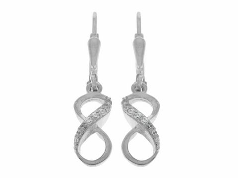 Ohrringe Hänger mit Unendlich Zeichen in Silber rhodiniert, modisch gestaltet und verziert mit einem Stein, Hersteller: Juwelier Harnisch.