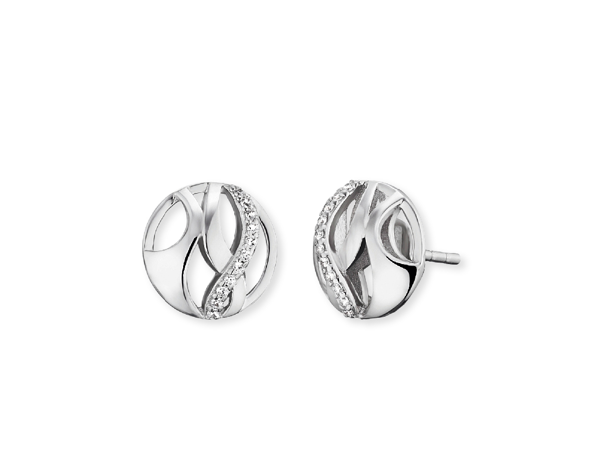 Engelsrufer ERE-PARADISE-ZI-ST PARADISE Ohrstecker aus rhodiniertem Silber mit Zirkonia besetzt, rund und modern gestaltet, Durchmesser 10 mm, ideales Schmuckstück für stilvolle Outfits.
