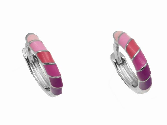 Creolen in Pink mit 1,1 cm Durchmesser aus 925 Sterling Silber, poliert und rhodiniert, hergestellt von Juwelier Harnisch, speziell für Kinder entworfen.