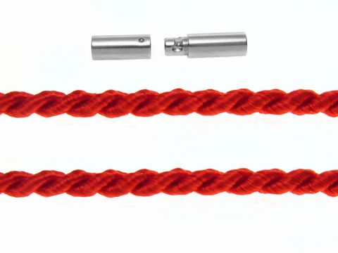 Kordel gedreht 26 cm in Rot mit einem Durchmesser von 2 mm und einem Silber Bajonett von Juwelier Harnisch, ideal für Schmuck- und Bastelprojekte.