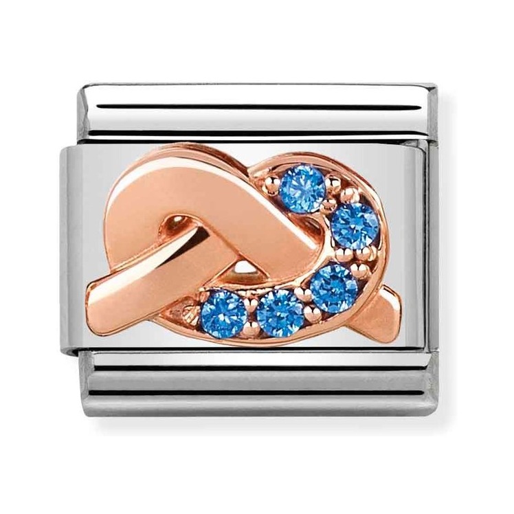 Nomination Composable Classic Charm Knoten Hellblau - Edelstahl, Gold 375 Roségold, Zirkonia
