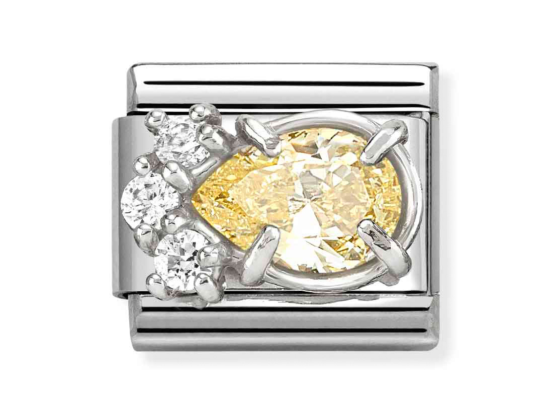 Classic Sterling Silber Charm in Tropfenform mit gelben und weißen Zirkonia, kombiniert mit einem eleganten Design, perfekt für die persönliche Schmuckkollektion.