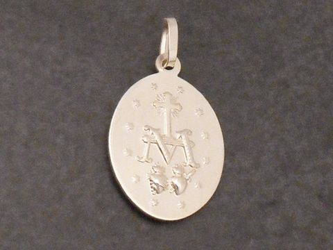 Heilige Maria - Milagrosa Herzen - Gold Anhänger teilmattiert, Hersteller Juwelier Harnisch, Schutzpatron. Ein ovaler Anhänger mit detaillierter Prägung und Glanzakzenten.