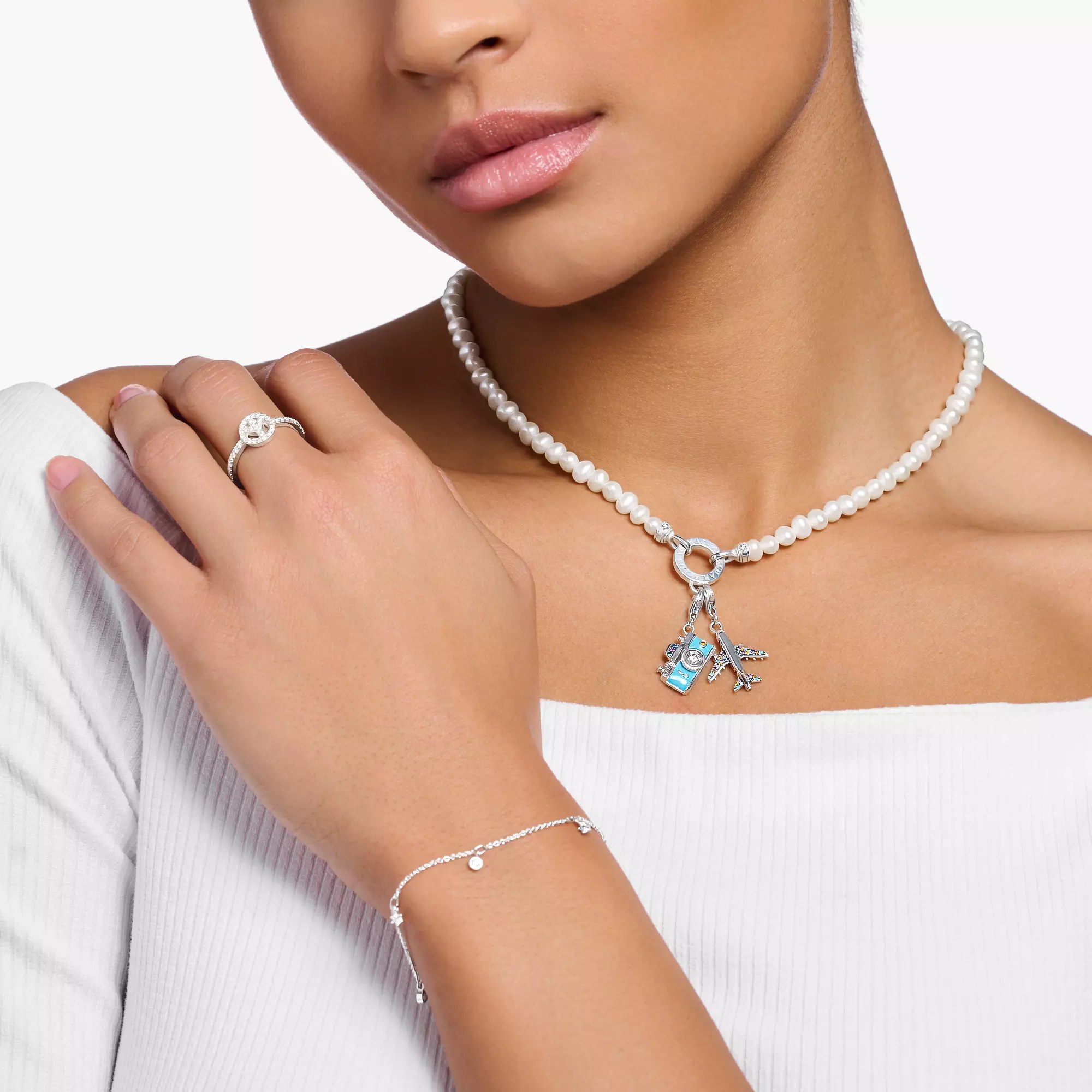 Thomas Sabo Charm-Anhänger - Silber geschw. + Glas-Keramik Stein + synth. Korund + Zirkonia - Flugzeug – Ansicht 3