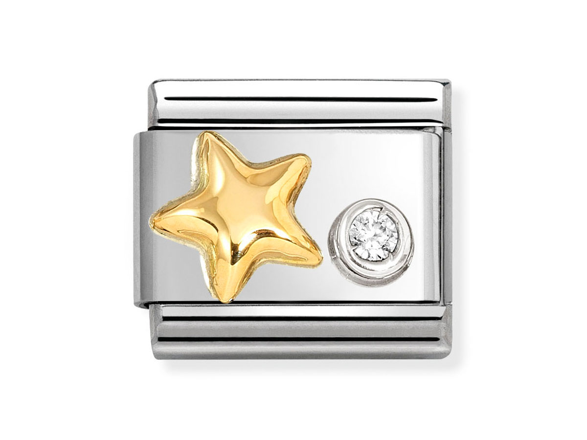 Nomination 630301 01 CLASSIC Element - 585 Gelbgold & Zirkonia in Sterling Silber - Fassung - gewölbter Stern - weißer Zirkonia Element in 585 Gelbgold mit gewölbtem Stern und weißem Zirkonia in Sterling Silber, Hersteller Nomination, aus der Kollektion Neuheiten.