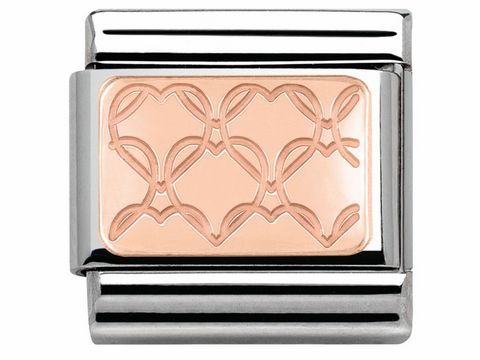 Roségoldenes Element der Marke Nomination mit Herzmotiv, im klassischen Design, geeignet zur Personalisierung von Armbändern. Modellnummer 430101 07.