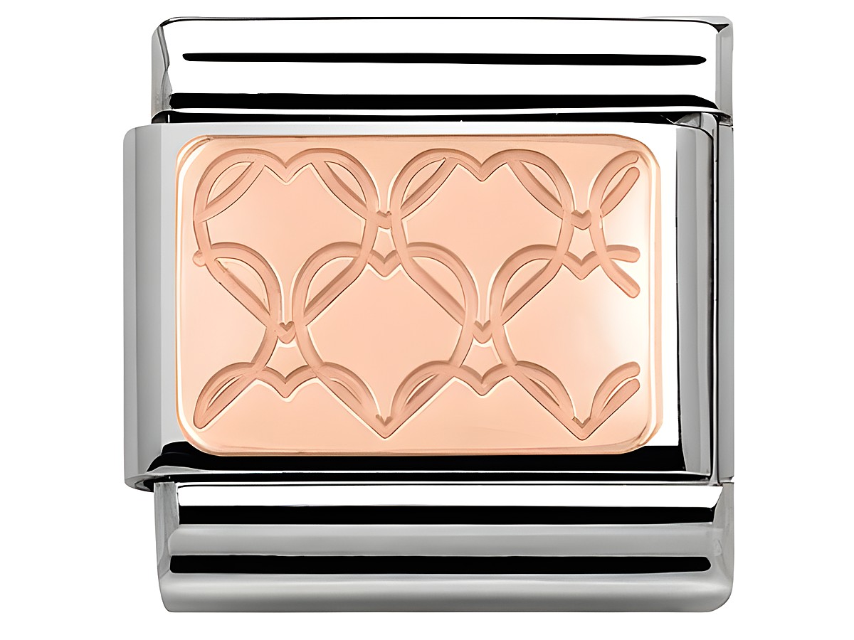 Roségoldenes Element der Marke Nomination mit Herzmotiv, im klassischen Design, geeignet zur Personalisierung von Armbändern. Modellnummer 430101 07.