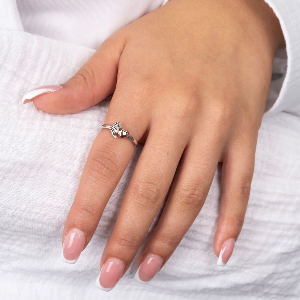 Engelsrufer HEART Ring Flügel & Herz Bicolor - Roségold vergoldet auf Silber – Ansicht 3