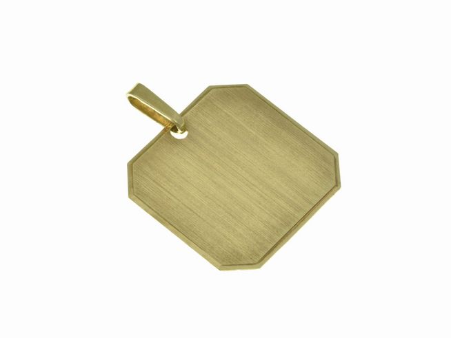 Eckige Gravurplatte aus Gold 585 in 24 x 24 mm mit seidigem Finish, Hersteller Juwelier Harnisch, ideal für individuelle Gravuren und persönliche Geschenke.