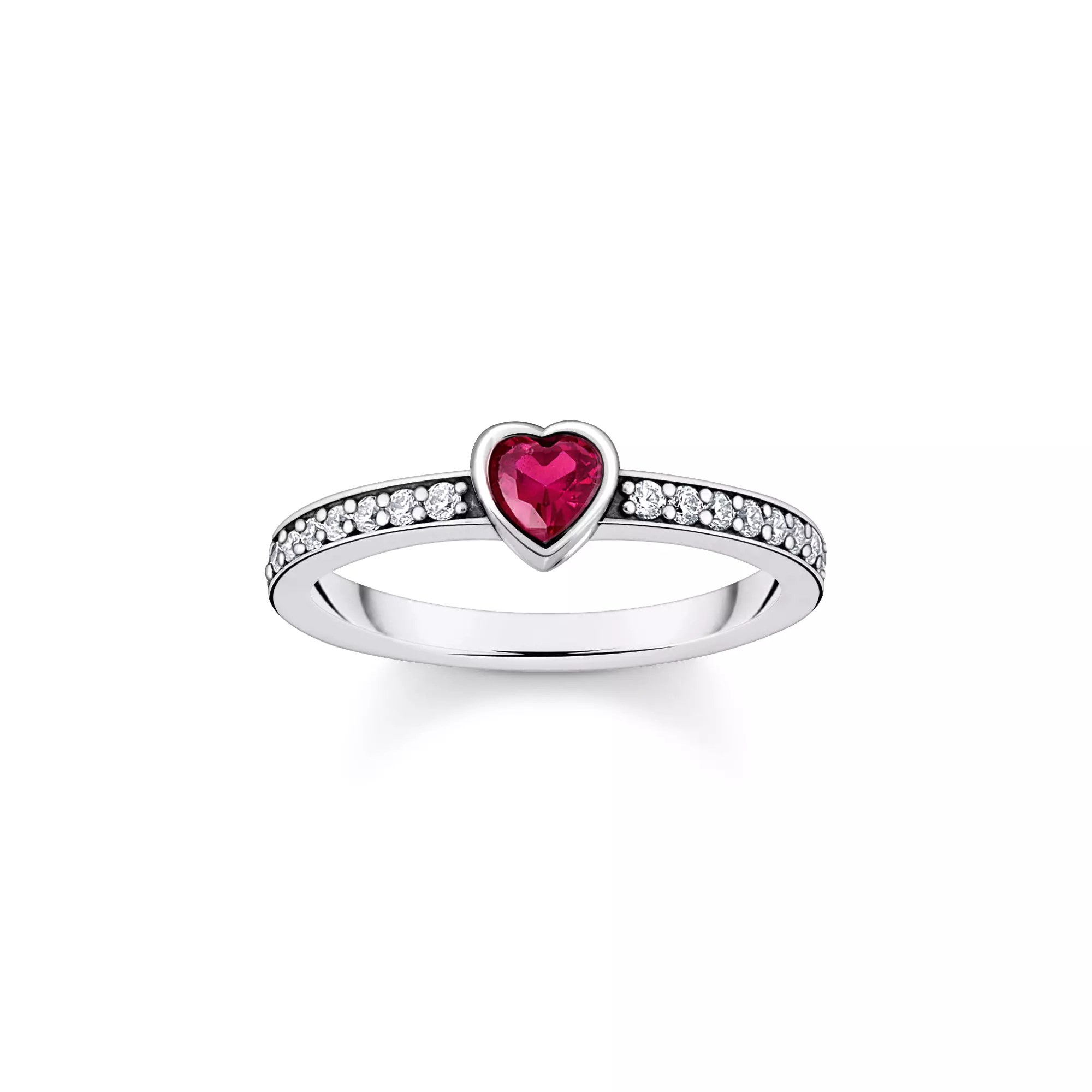 Thomas Sabo Ring - Solitärring mit Herzstein - Silber gesch. & synth. Korund & Zirkonia - Rot
