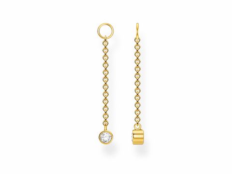 Ein eleganter Ohrring Einhänger aus Silber und Gelbgold von Thomas Sabo aus der Charming Collection, mit einem funkelnden Kristall und einer geschmackvollen Kettenstruktur.
