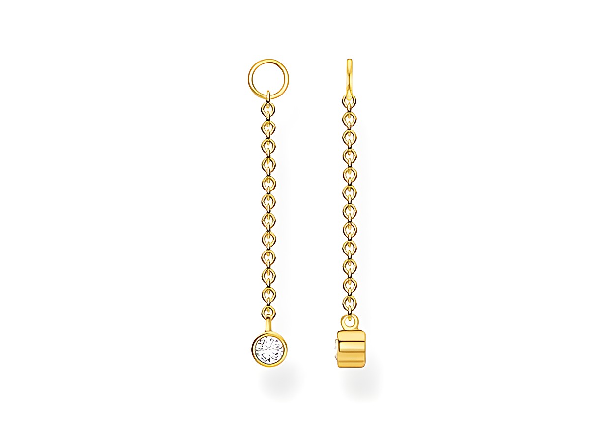 Ein eleganter Ohrring Einhänger aus Silber und Gelbgold von Thomas Sabo aus der Charming Collection, mit einem funkelnden Kristall und einer geschmackvollen Kettenstruktur.