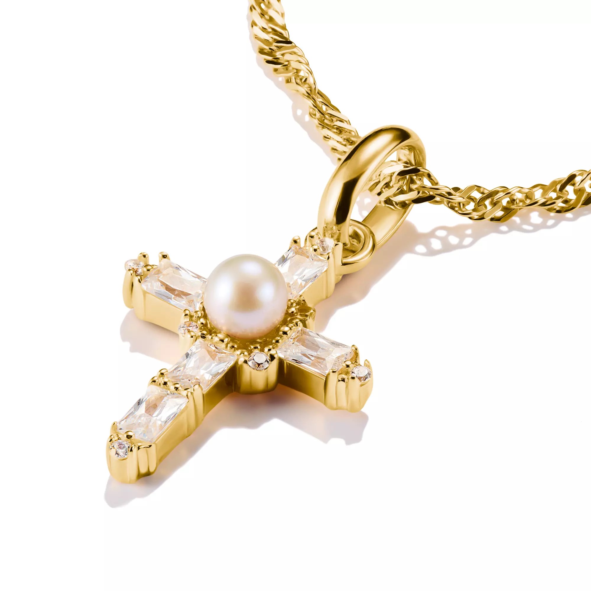 Thomas Sabo Connect - Vintage Kreuz - Charm mit Öse - Silber & Gelbgold Verg. + Zuchtperle + Zirkonia – Ansicht 2