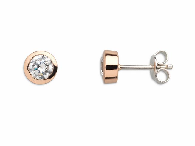 Xenox Sterling Silber Ohrringe XS7156R ZARGE ROSÈ Roségold Verg. mit funkelndem Stein und schlichter Zarge, zeitloses Design für eleganten Ohrschmuck.