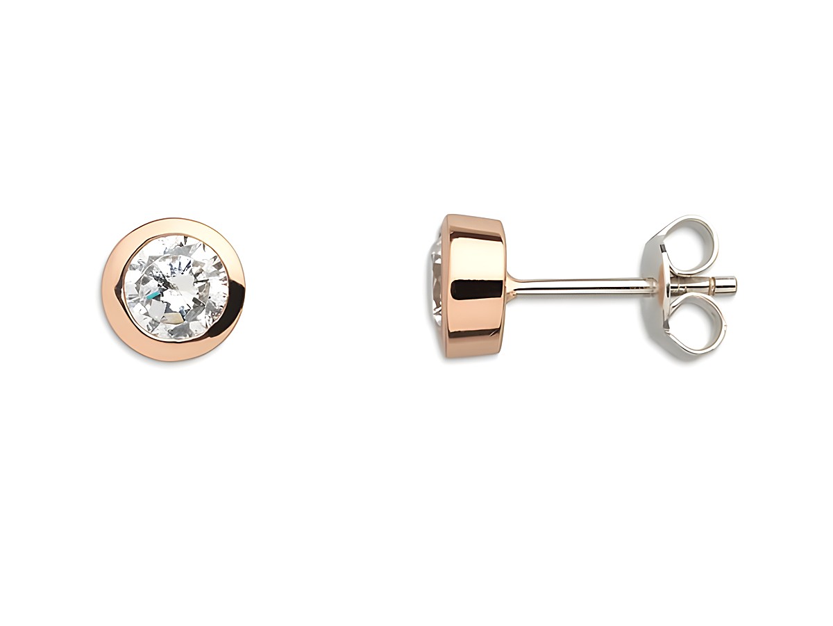 Xenox Sterling Silber Ohrringe XS7156R ZARGE ROSÈ Roségold Verg. mit funkelndem Stein und schlichter Zarge, zeitloses Design für eleganten Ohrschmuck.