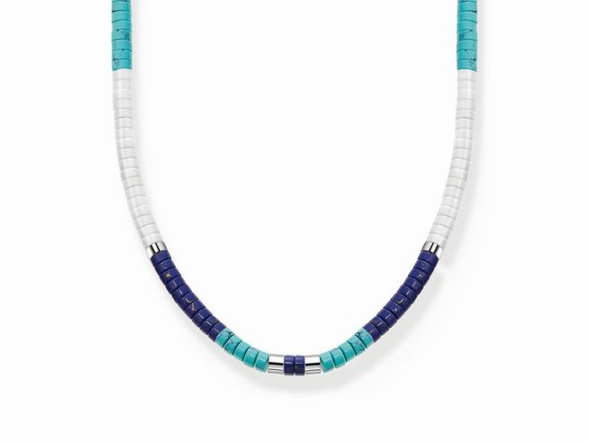 Thomas Sabo Kette KE2159-058-7-L38V aus Sterling Silber mit Achat und imitiertem Türkis, 38 cm verstellbar, elegante Steinkette in verschiedenen Farben.