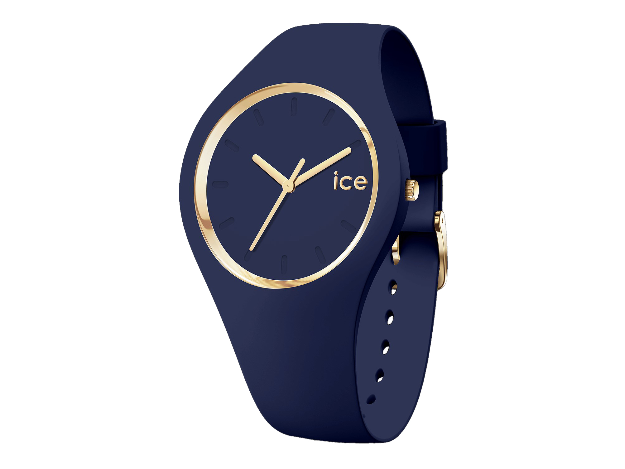 Die Ice Watch 024524 ICE glam forest in Blau mit goldenen Akzenten zeigt ein elegantes Design und ein weiches Silikonarmband, ideal für stilbewusste Träger.