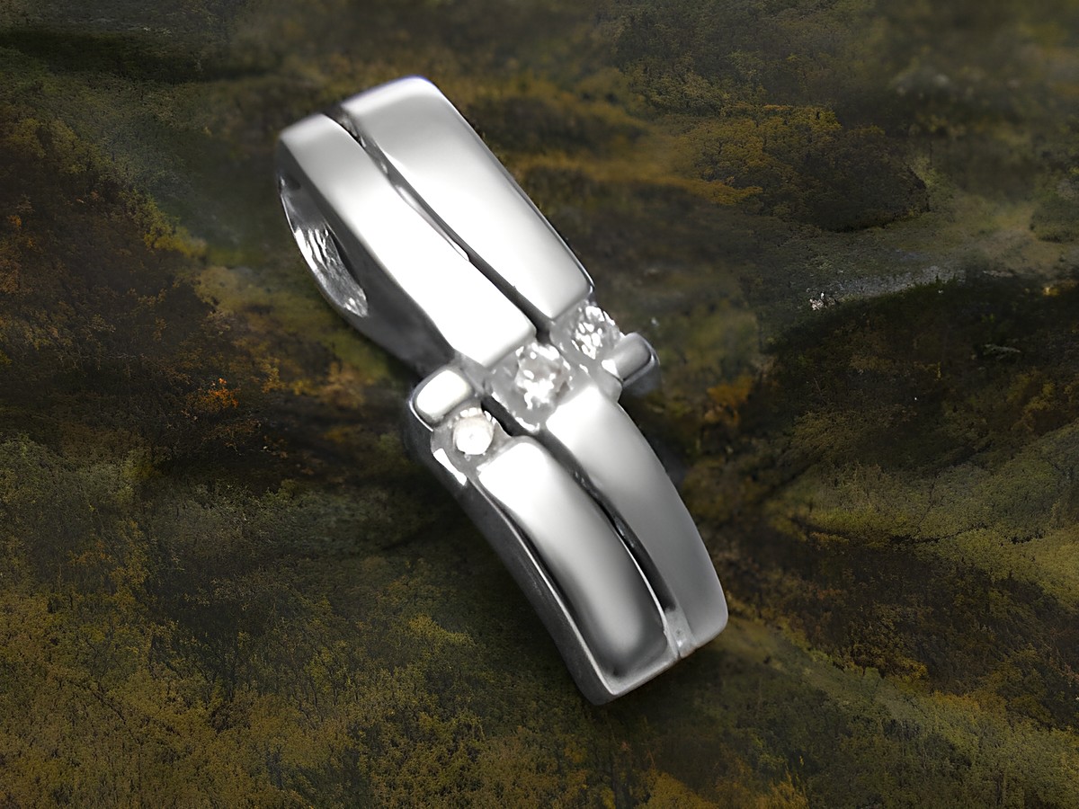 Ein Anhänger aus 925 Sterling Silber mit einem originellen Design, verziert mit Zirkonia-Steinen, hergestellt von Juwelier Harnisch. Elegant und modern für stilvolle Auftritte.