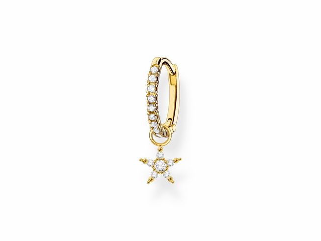 Thomas Sabo Creole 1 Stück CR707-414-14 aus vergoldetem Sterling Silber mit Zirkonia, dekoriert mit einem funkelnden Sternanhänger, eleganter Ohrschmuck für jeden Anlass.