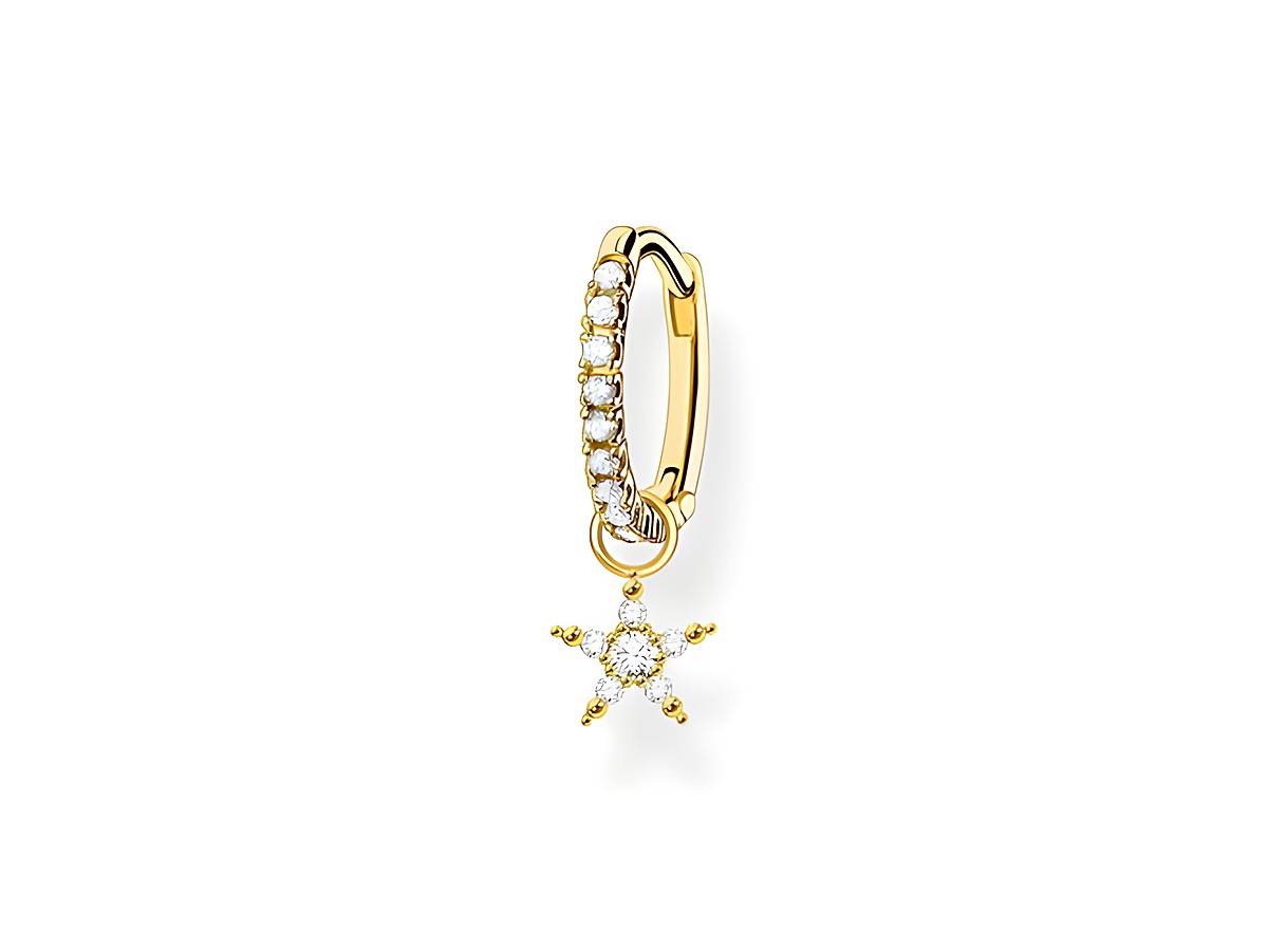 Thomas Sabo Creole 1 Stück CR707-414-14 aus vergoldetem Sterling Silber mit Zirkonia, dekoriert mit einem funkelnden Sternanhänger, eleganter Ohrschmuck für jeden Anlass.