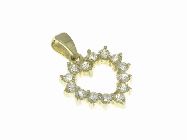 Herz-Anhänger aus Sterling Silber, vergoldet in Gelbgold, besetzt mit funkelnden Zirkonia, poliert für strahlenden Glanz, Hersteller Juwelier Harnisch, Perlen & Steine.