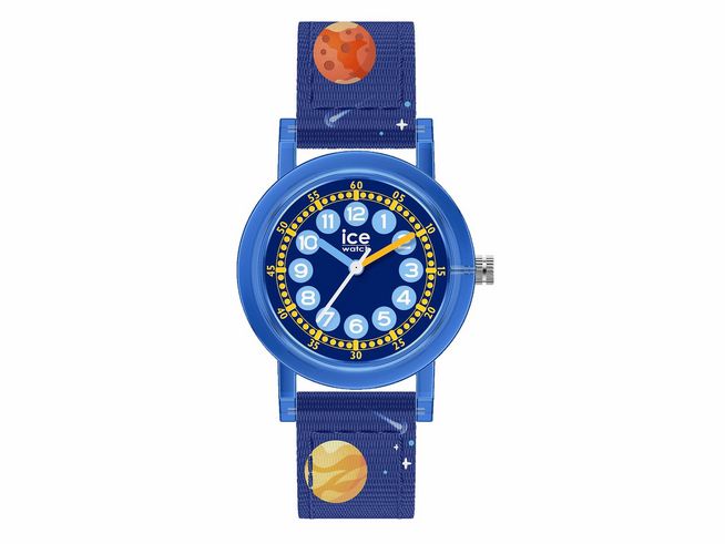 Ice Watch Uhr 022692 - ICE learning Blue Space in buntem Design mit blauem Ziffernblatt und strapazierfähigem Armband, verziert mit Planetenmotiven, für Kinder geeignet.