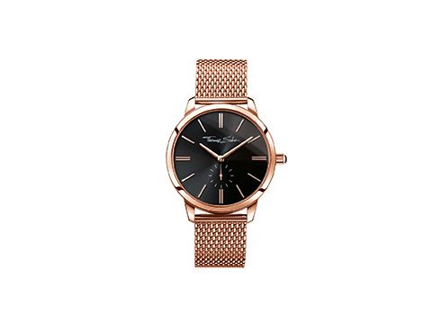 Elegante Thomas Sabo Damenuhr in Roségold mit schwarzem Ziffernblatt und feinem Milanaise-Armband, Modell WA0249-265-203, ideal für stilbewusste Frauen.