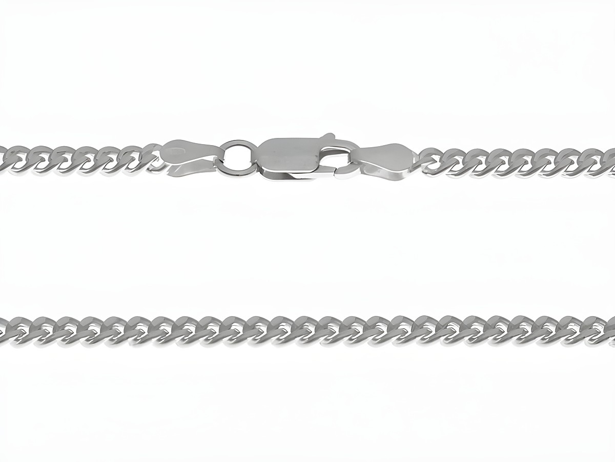 Silberkette aus Sterling Silber in Panzerkette-Optik, 3,6 x 1,7 mm, 45 cm lang, Hersteller Juwelier Harnisch, Stärke ab 2,2 mm, mit praktischem Karabinerverschluss.