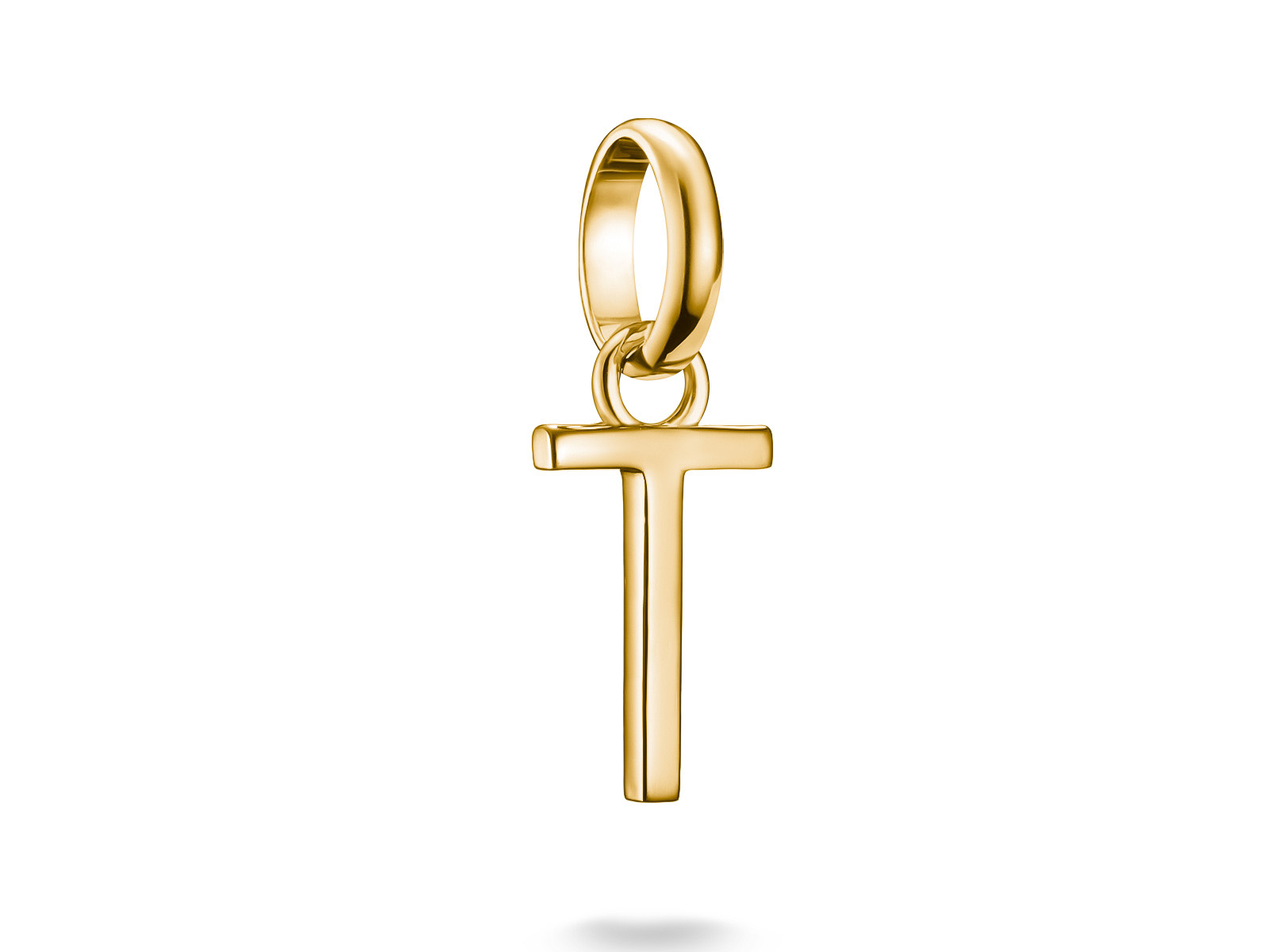 Charm mit Buchstabe T aus Silber mit Gelbgold Vergoldung, Teil der Thomas Sabo Charm Club CONNECT Kollektion, ideal für individuelle Schmuckgestaltung.