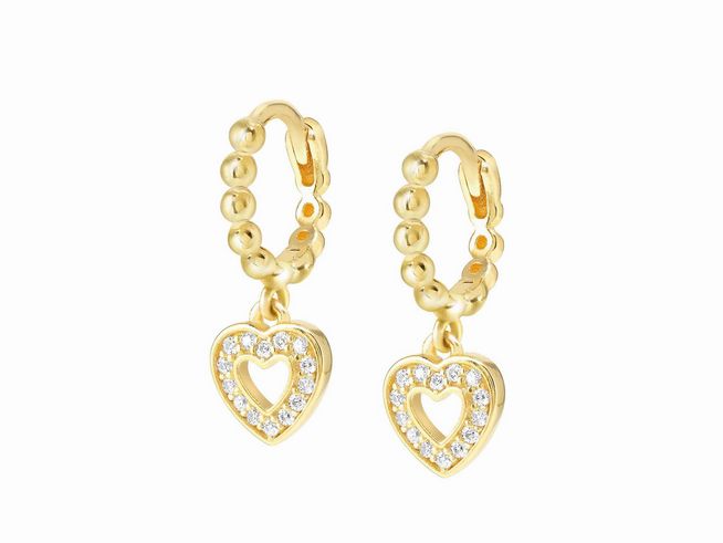 Ohrhänger in Herzform aus Sterling Silber mit Goldauflage und funkelnden Steinen, Herstellermarke Nomination LoveCloud, ideal für elegante Anlässe und täglichen Gebrauch.