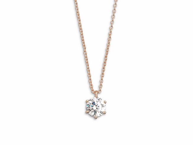 Xenox Sterling Silber Kette XS7175R in Roségold mit Ankerkette, Länge 40-45 cm, verziert mit einem funkelnden Anhänger in Kristallform, ideal für elegante Anlässe.
