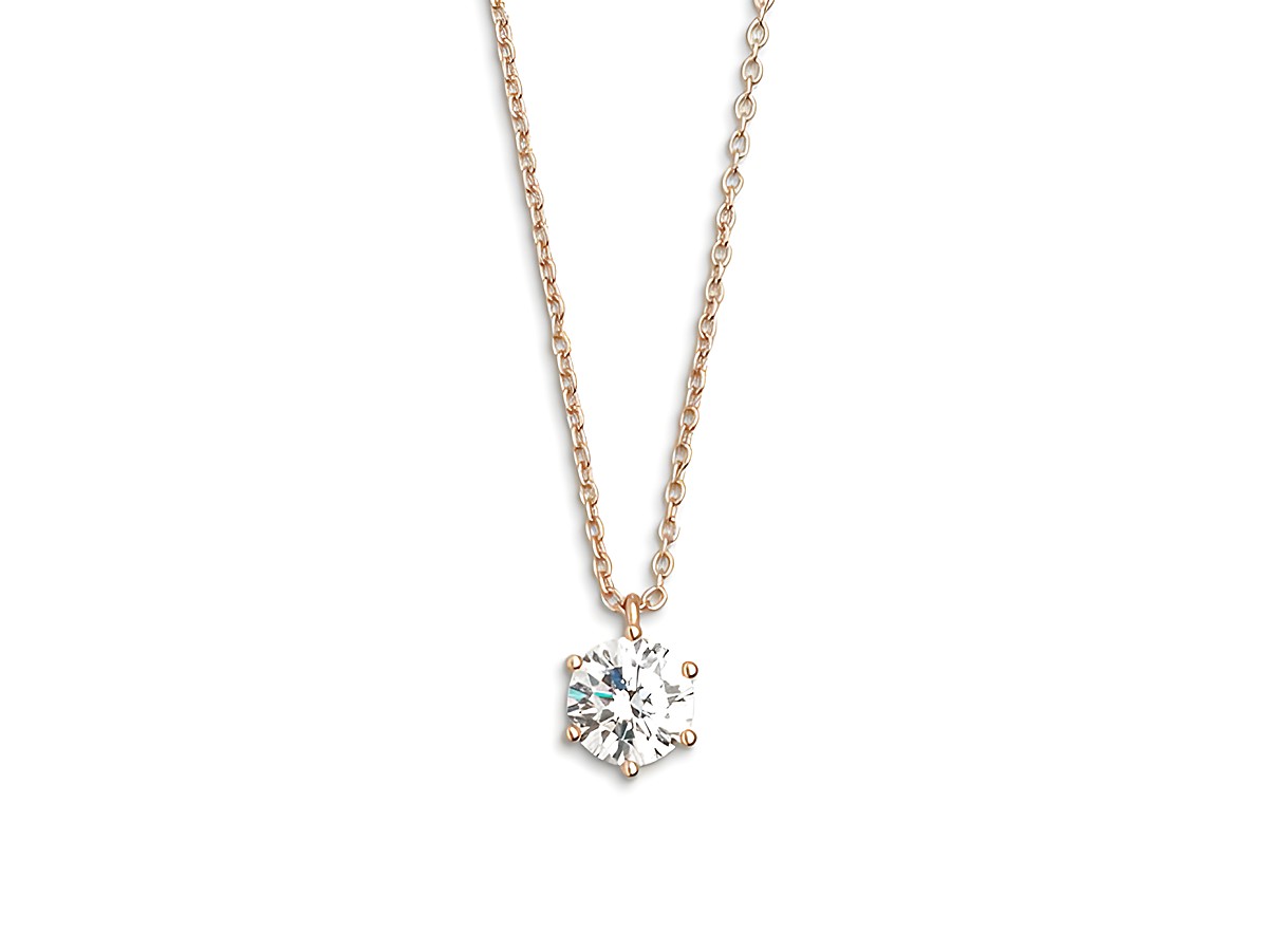 XENOX Sterling Silber Kette XS7175R in Roségold mit Ankerkette, Länge 40-45 cm, verziert mit einem funkelnden Anhänger in Kristallform, ideal für elegante Anlässe.