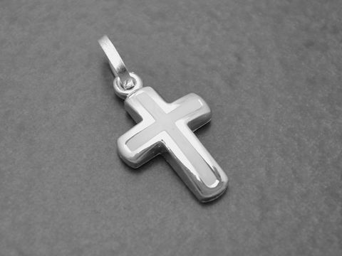 Kreuz poliert - Sterling Silber Anhänger - Lack Weiß, Hersteller: Juwelier Harnisch, mit Stein, eleganter und schlichter Schmuck für jeden Anlass.