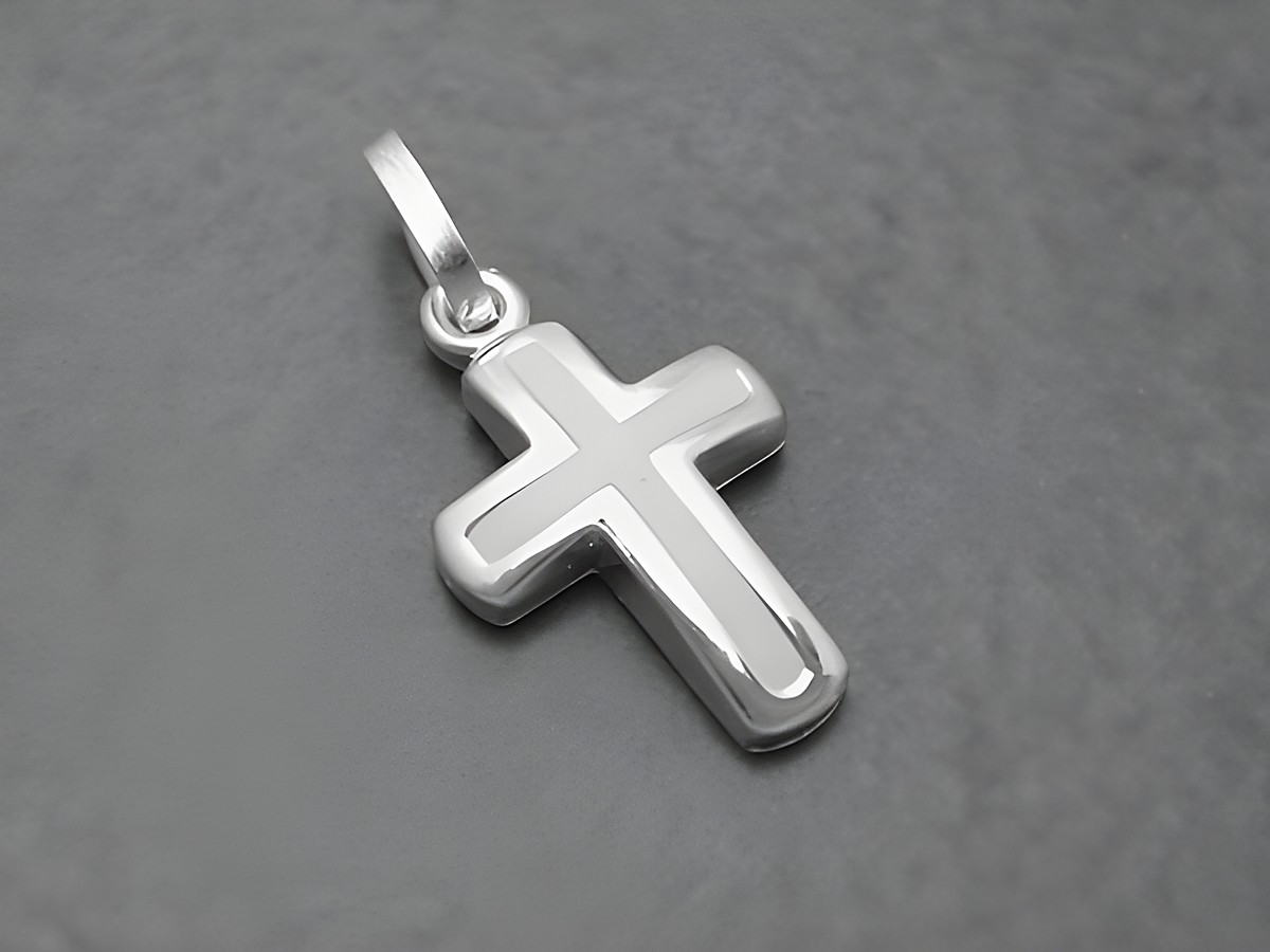 Kreuz poliert - Sterling Silber Anhänger - Lack Weiß, Hersteller: Juwelier Harnisch, mit Stein, eleganter und schlichter Schmuck für jeden Anlass.
