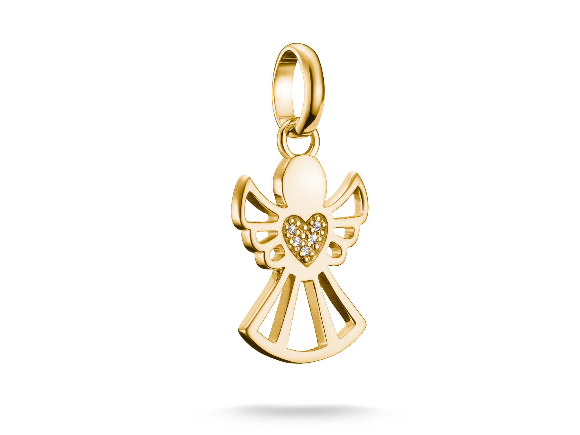 Charm von Thomas Sabo aus Silber und vergoldet mit einem Engel-Motiv, verziert mit Zirkonia im Herzen, Teil der Charm Club CONNECT Kollektion.